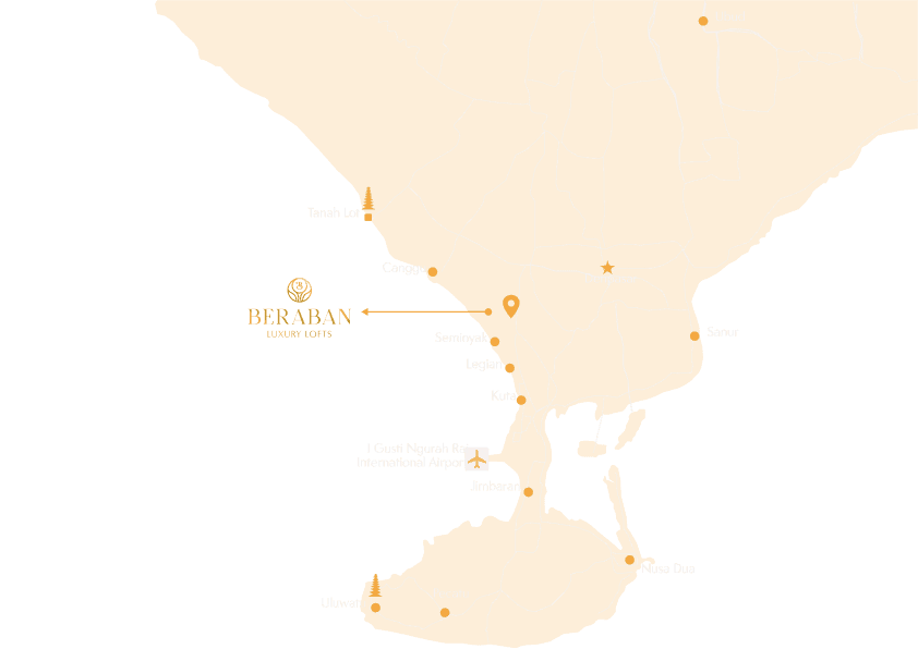 Map of Bali showing Beraban Luxury Lofts location